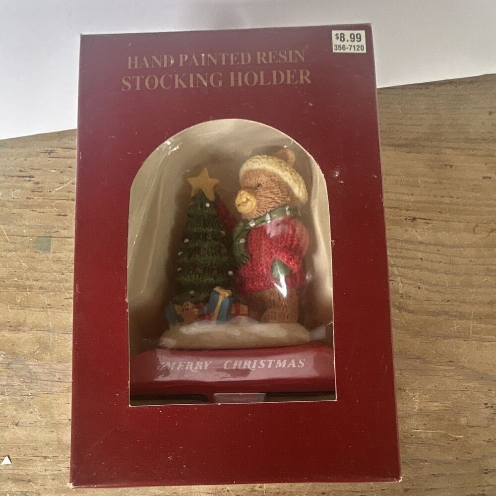 VTG 1997 Santa's Workbench Hand Painted Resin Christmas Stocking Holder Hook NIB